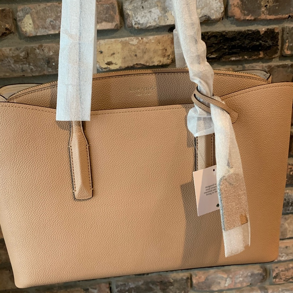 Kate spade light fawn LARGE MARGAUX work tote new